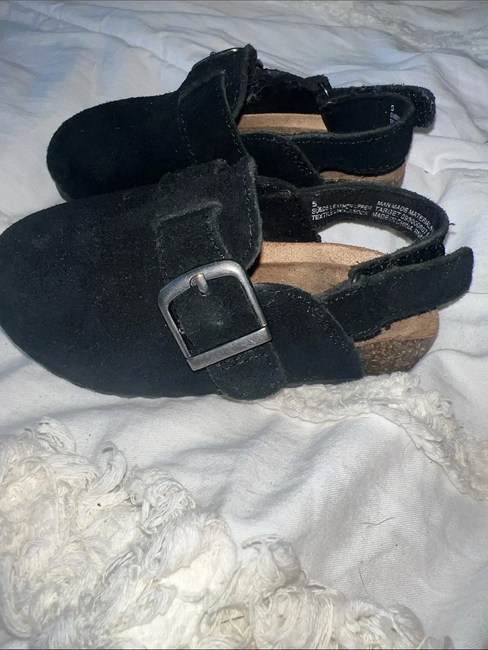 Cat & Jack Black Suede Buckle Back Kids Shoe